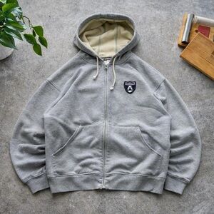 2000s Abercrombie & Fitch Grey Zip-Up Hoodie with Logo Patch